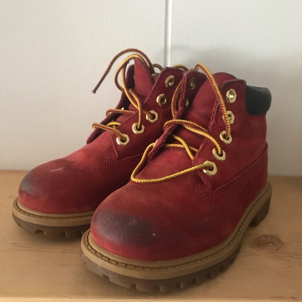 Red Timberlands toddler size 10